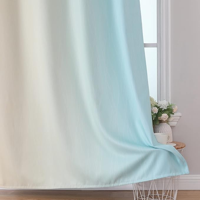 Aqua and Beige Gradient Blackout Curtains - Image 6