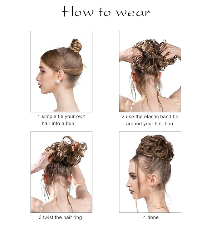 SARLA 2PCS Grey Messy Hair Bun Hair Pieces Wavy Curly Synthetic Updo Fake Scrunchies Ponytail Extension for Women 171#