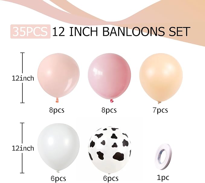 Pink White Cow Balloons Cowgirls Farm Animals Birthday Decorations 12inch Light - Image 4