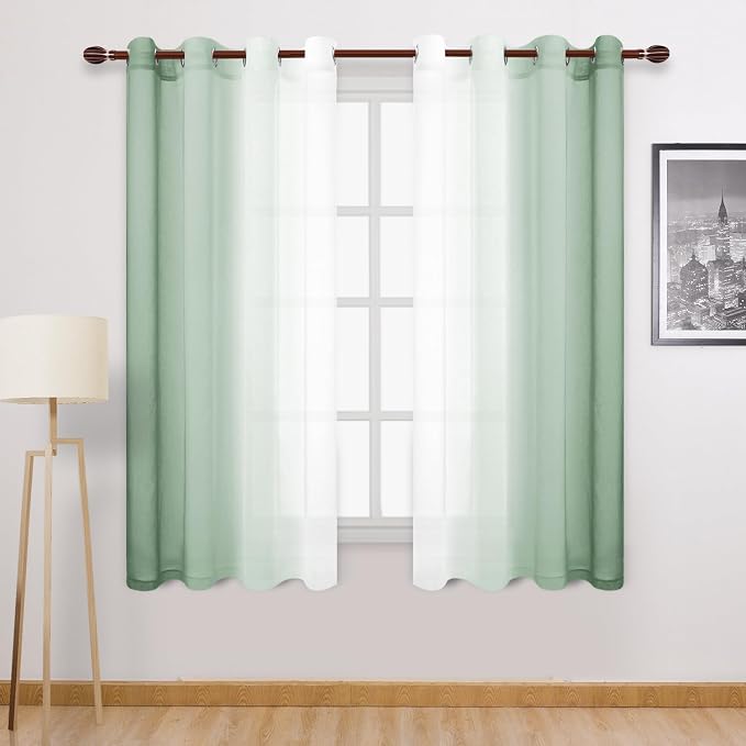 DWCN Light Sage Faux Linen Ombre Sheer Curtains by DWCN