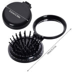 2pcs Folding Travel Mirror Hair Brushes Round Mirror Pocket Hair Brush Portable Mini Pop Up Hair Brushes for Women Girls Wet and Dry Hair (Black)