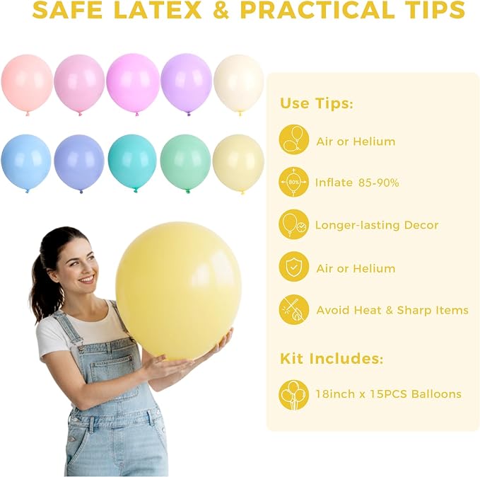 LovesTown 18 Inch Pastel Large Balloons, - Image 7