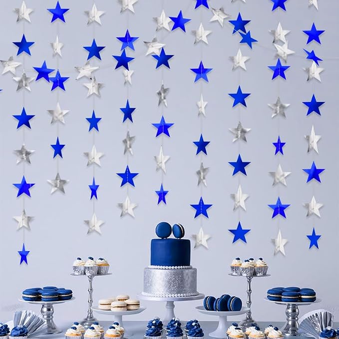 Blue Silver Shining Star Hanging Garland Blue Silver Hanging Sparkling Star - Image 2