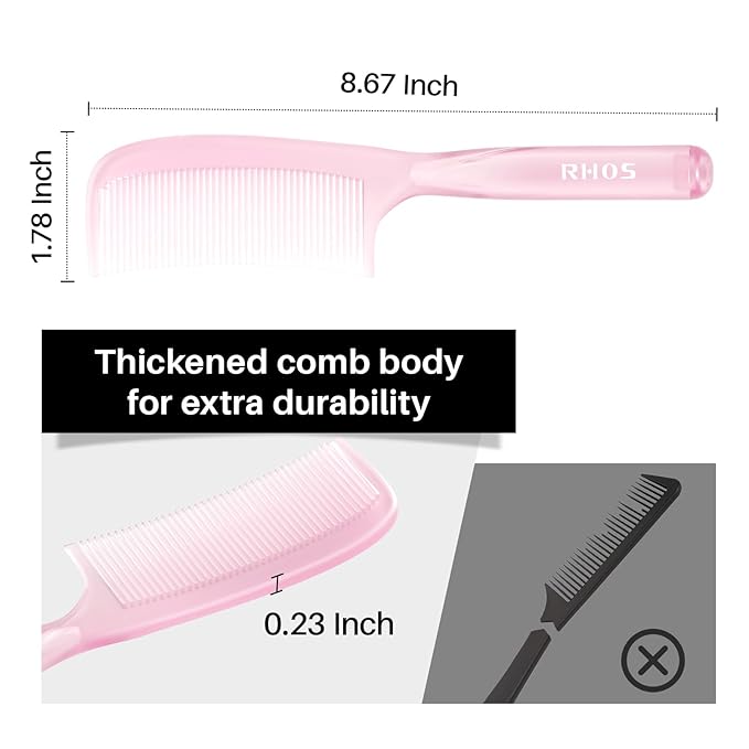 RHOS Detangler Hair Comb for Women and Men-Wide Tooth Comb for Curly,Thick,Wavy,Long Hair,Large Tooth Detangling Comb for Wet and Dry Hair-Styling Essentials Round Handle Hairdressing Comb(Pink)