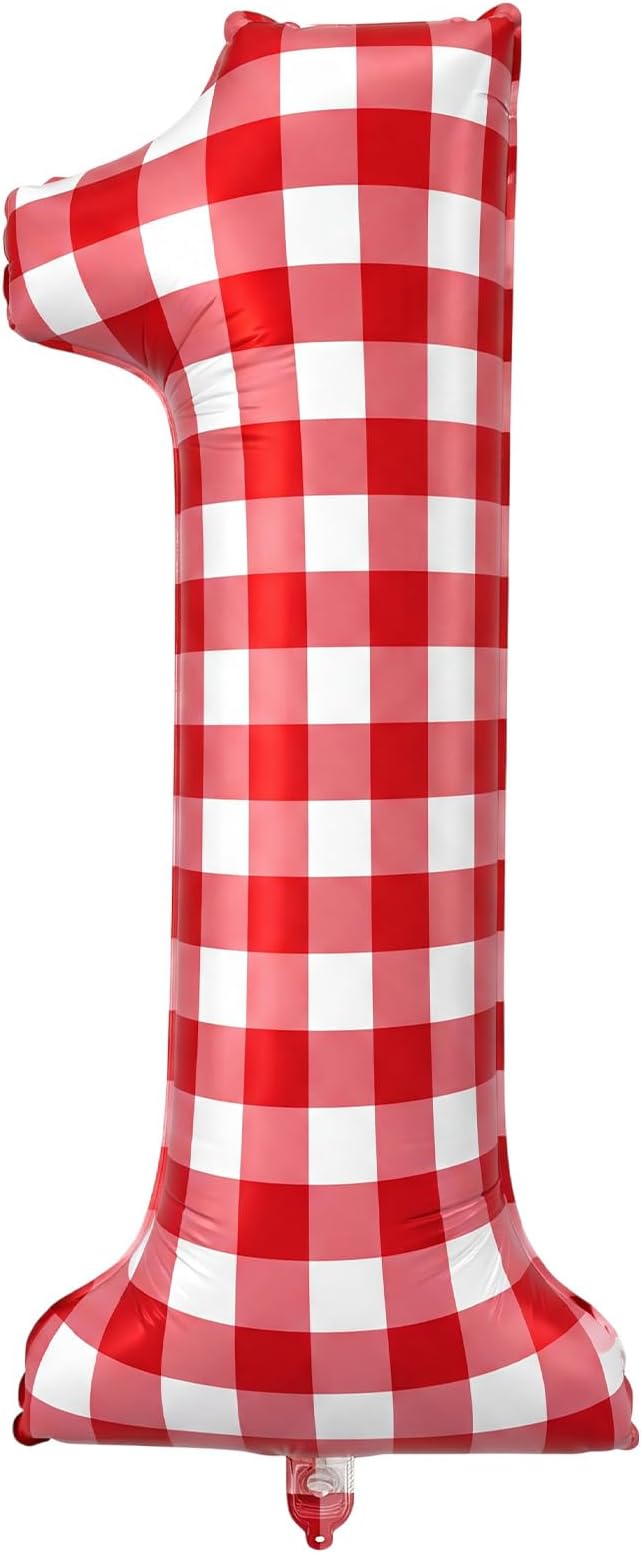 Jenaai 40 Inch Gingham 1st Balloon Large Number 1 Plaid Balloons by Jenaai