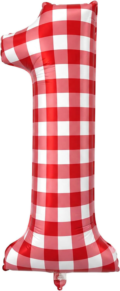 Jenaai 40 Inch Gingham 1st Balloon Large Number 1 Plaid Balloons by Jenaai