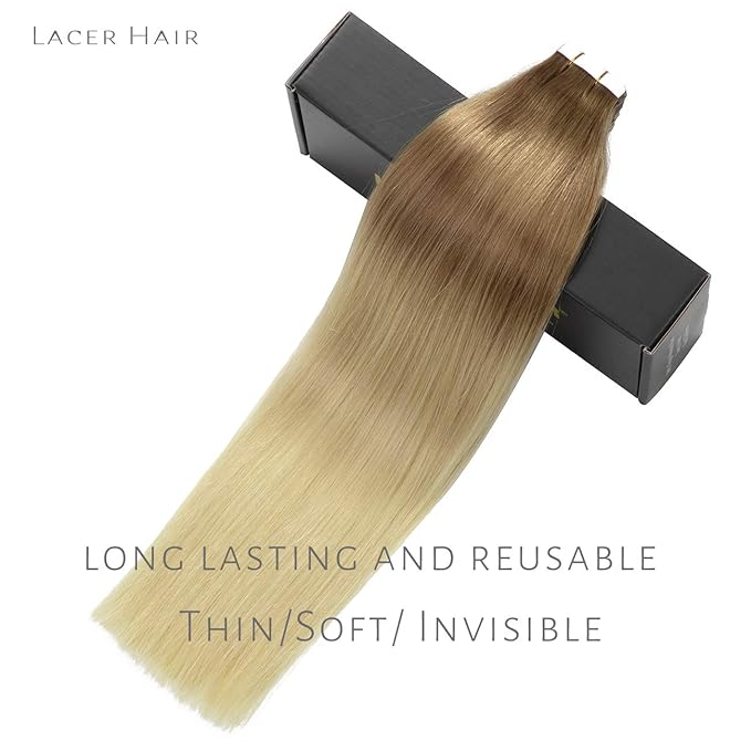 Lacerhair 16inch Tape on Hair Extensions Remy Human Hair T#10-613 Ombre Bronde to Bleach Blonde Color 50g 20pcs/set