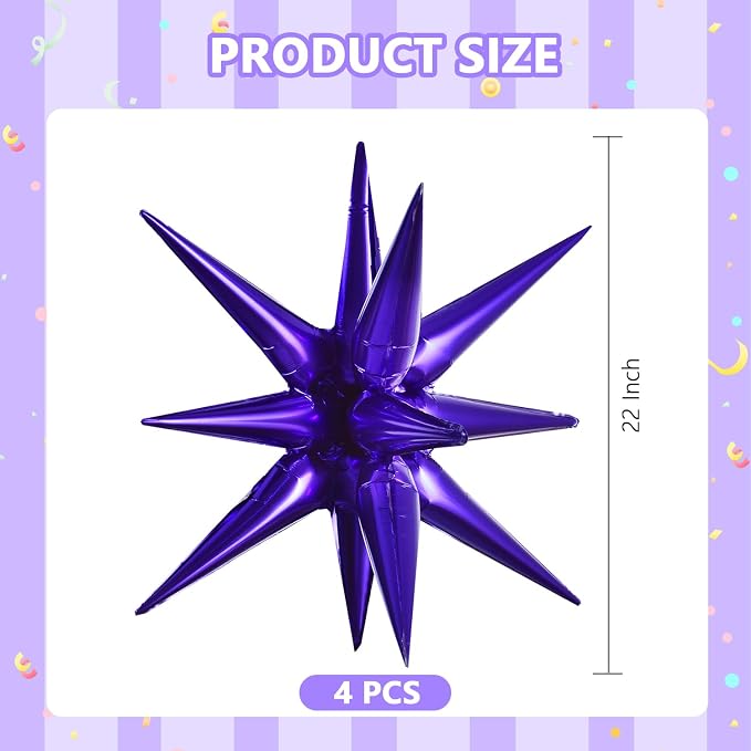 TONIFUL 4 Pcs Explosion Star Balloons Purple Foil Balloon Party Decorations | - Image 2