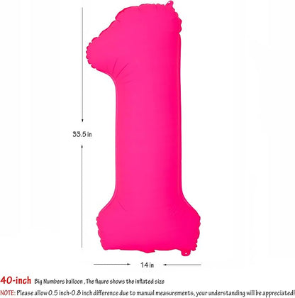 40 in Fluorescent Pink Birthday Balloon Number 1 Pink Fluorescent Number 1 | - Image 2