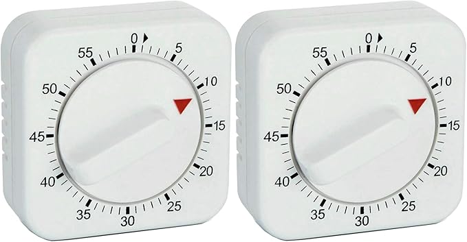 Square 60 Minute Mechanical Kitchen Timer, Easy to Use Visual Cooking Timer with Strong Magnet and Loud Alarm, Manual Countdown Timer for Classroom, Home, Study and Cooking (2 Pack)