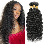 Bundles Human Hair Natural Black Water Wave Bundles 18 20 22 Inch Double Weft Color 1B Wet and Wavy Bundle Niegmeag Peruvian Virgin Soft and Silky Remy Hair Extensions