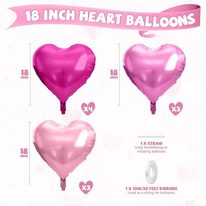 Pastel Pink Heart Balloons, 18 Inch Light Pink Rose Red Foil Balloons Helium - Image 2