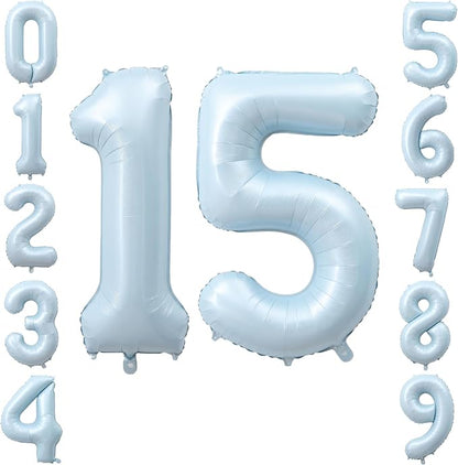 40" Light Blue Foil Number 15 Balloon by TNCDJKPA