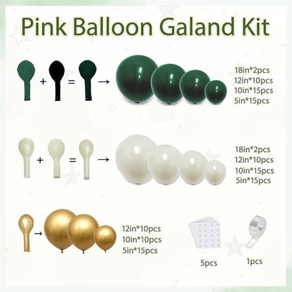 Emerald Green White Gold Balloons Arch Kit, Double Stuffed, Party. | - Image 2