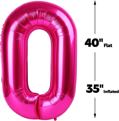 Hot Pink Number 0 Balloon 40 inch, Balloon numbers party supplies, deco photo - Image 2