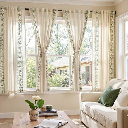 jinchan Floral Linen Curtains Embroidered Back Tab 50x72in 2 Panels Sage | - Image 2