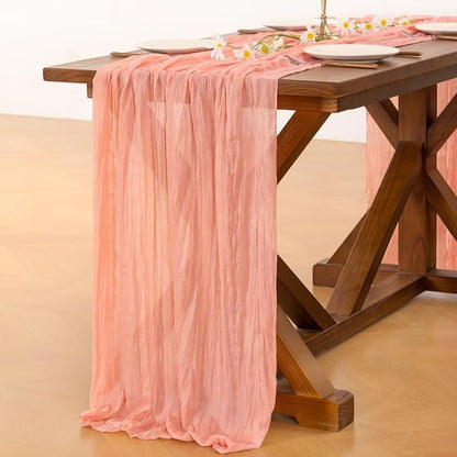 Cheesecloth Table Runner Summer Boho Wedding Birthday Party Home Decor | Coral - Image 5