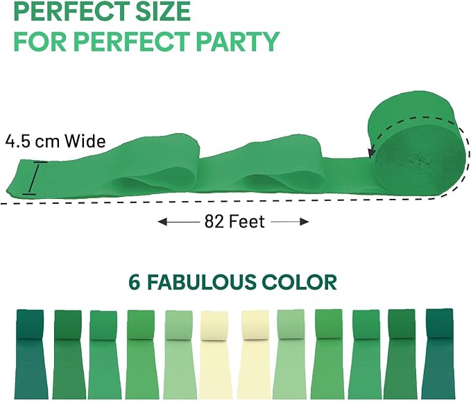 12 Green & White Crepe Paper Streamers, 984ft Pack of Party Decorations | Each - Image 2