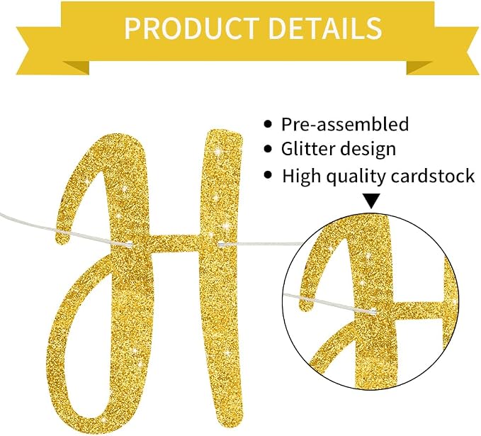 BEISHIDA Pre-Strung Glitter Gold Happy Anniversary Banner Wedding Decor | Happy - Image 3