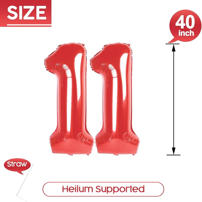 11 Balloon - Red Birthday Number Balloons, 40 Inch Decorations Men Women | Red - Image 5