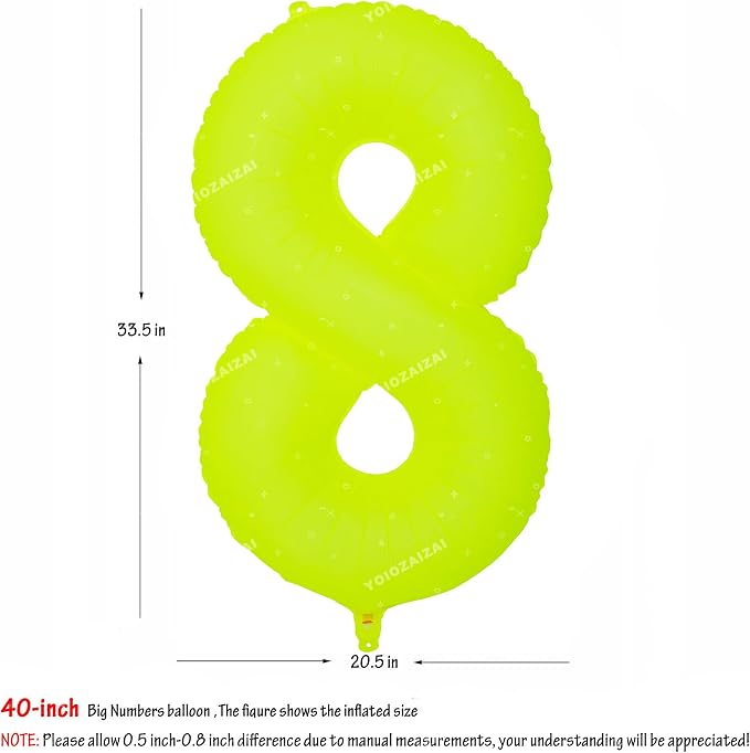 40 IN Fluorescent Yellow Number 8 Balloon Neon Yellow 8 Foil Balloon | - Image 2