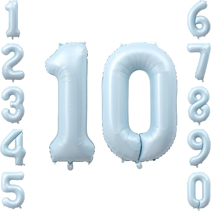 Baby Blue Number 10 Balloon 40 Inch, Sky Pastel Foil Set Party Supplies | Chic by Unknown