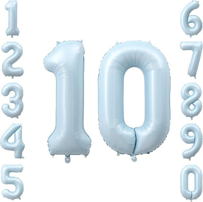 Baby Blue Number 10 Balloon 40 Inch, Sky Pastel Foil Set Party Supplies | Chic by Unknown
