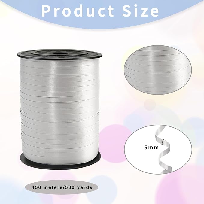 White Curling Ribbon, 500 Yard White Ribbon, Curling Ribbon, 1/5" Ribbon Curling - Image 2