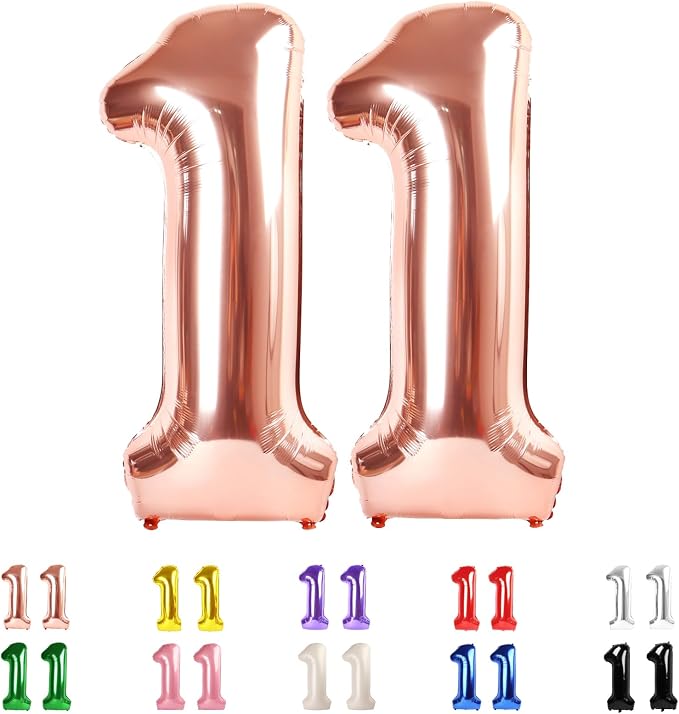 40 Inch Number 11 Balloon for 11th Year Old Birthday Decorations, Rose Gold | by Mluchee