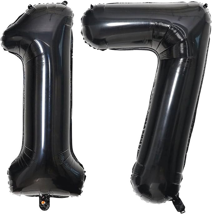 40 Inch Black 17 Number Balloons Giant 17 Balloons Black Birthday Balloons 17th by LHOAVWE