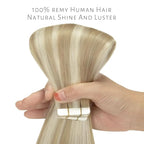 Lacer Hair Extensions Real Human Hair Tape in Silky Straight Ash Blonde to Light Blonde Tape in Extensions Human Hair 24 Inch 50G 20Pcs Tape Ins