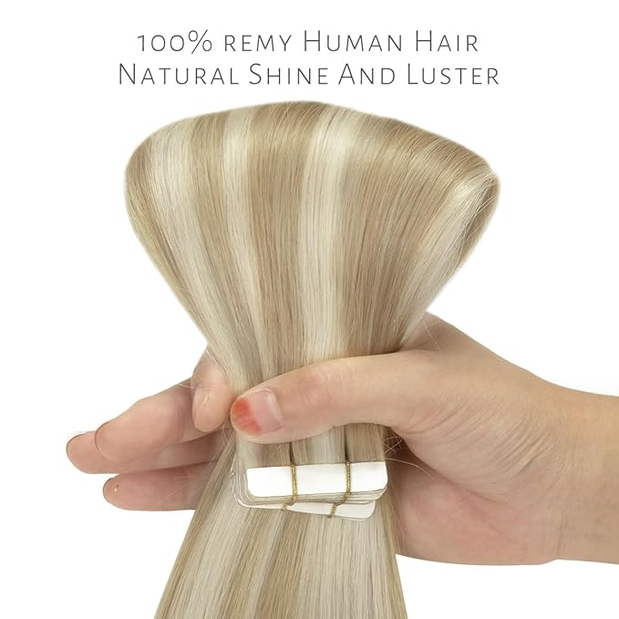 Lacer Tape in Hair Extensions Human Hair Highlight Ash Blonde to Light Blonde Color Seamless PU Skin Weft 100% Real Virgin Hair Double Side Tape in Extensions 50g 20pcs/set 14 Inch