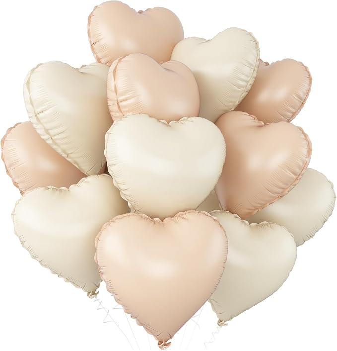 Cream White Beige Heart Balloons, 18Inch Retro Apricot Helium Polyester Film by Adorely