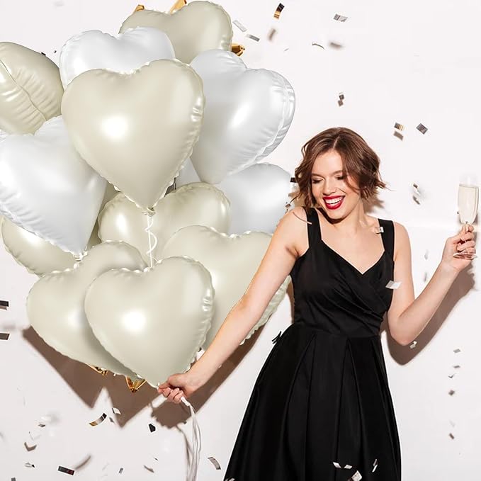 Biapian Cream Heart Balloons, 18 Inch Sand White Heart Shape Balloons Foil - Image 4