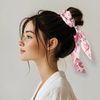 Heart Dessert Elastic Ribbon Bow Hair Ties 2 Piece Pink Black Knotted Bow Hair Scrunchies Chic Hair Scarf Valentine's Day Ribbon Scrunchies