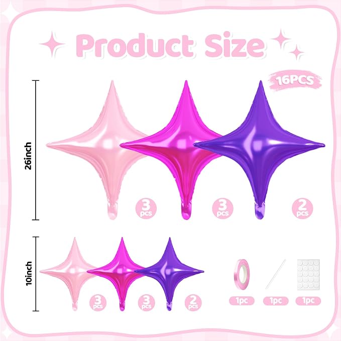 Pink Purple Star Balloons, 26 Inch and 10 Inch Pink Stars Shaped Balloon - Image 2