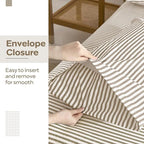 JELLYMONI 100% Natural Cotton Striped Queen Pillowcases Set, 2 Pack White and Khaki Stripes Pattern Printed Pillow Covers with Envelope Closure(Pillows are not Included)