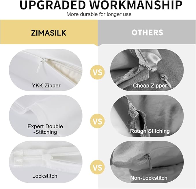 ZIMASILK Upgraded 100% 6A Grade Pure Mulberry Silk Pillowcase for Hair and Skin Silk Pillow Cases with Reinforced Hidden Zipper, More Soft & Durable, Gift Box (Queen 20"x30" Ivory)