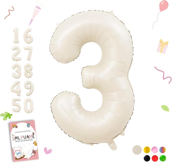 40 Inch Beige Number 3 Balloons by Smlpuame