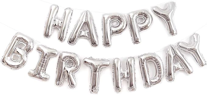 16 Inch Silver Happy Birthday Balloons Banner, Aluminum Foil Letters Happy by VHUWE