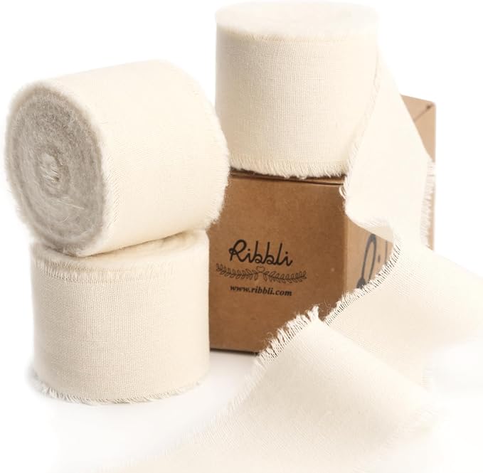 Ribbli 3 Rolls Ivory Ribbon 1.5 Inch x 18Yards Cream White Handmade Cotton by Ribbli