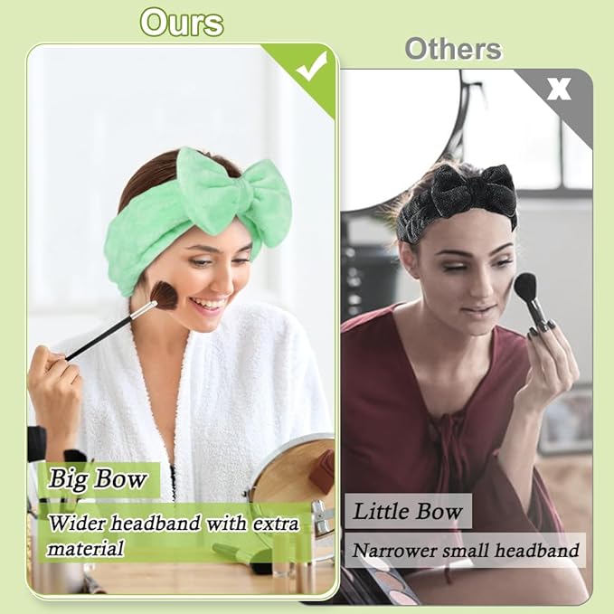 Shintop Makeup Headband, Soft Face Wash Headband with Cute Bow Elastic Spa Hairband for Skincare Facial Mask Showers（Light Green）