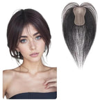 Anemone 100% Real Human Hair Topper No Need Clips Magic Paste Hair Seams 7x10cm Skin Base Fringe Bangs Easy to Wear (1B French Bangs)