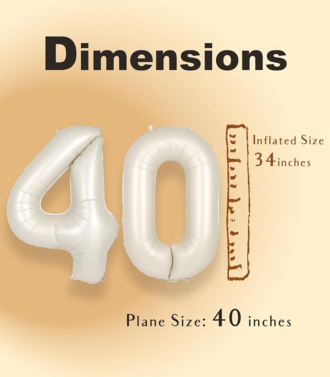 SUWEN 40 Inch Large Cream White 40 Balloon Numbers Big Foil Helium Number - Image 5