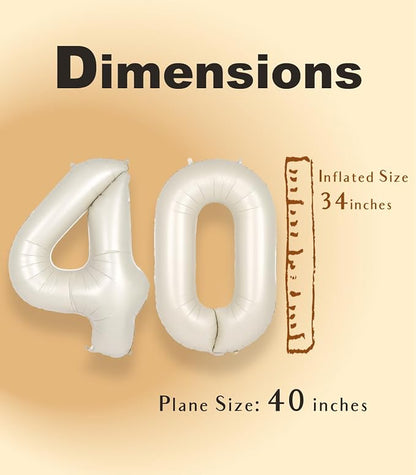 SUWEN 40 Inch Large Cream White 40 Balloon Numbers Big Foil Helium Number - Image 5