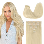 GOO GOO Clip in Hair Extensions Real Human Hair, Remy Human Hair Extensions Clip ins for Women, Natural Human Hair, 16inch 110g 7Pcs, 60A Platinum Blonde