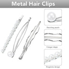 16 Pieces Geometric Metal Hair Pins, Silver Hair Pins Pearls Hair Clips Hair Barrettes Metal Bobby Pins for Woman Girls