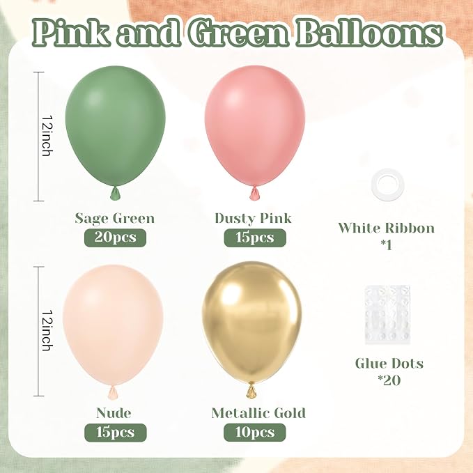 60pcs Pink and Green Balloons - Image 2