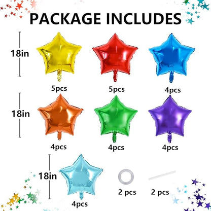 TONIFUL 30 Pcs Star Shaped Balloons 18 Inch Large Rainbow Foil Balloons | - Image 2