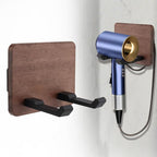 Wall Mounted Hair Dryer Holder, 4.7 * 3.7 Inch Square Shape Walnut Wood Shelf Aluminum Hairdryer Holder,Bathroom Hair Dryer Stand Drill Install (Square Shape Walnut Wood, 1)